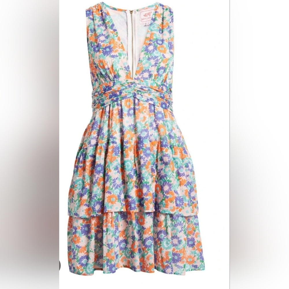 Banjanan Floral Mini Dress in Orange, Purple & Green
